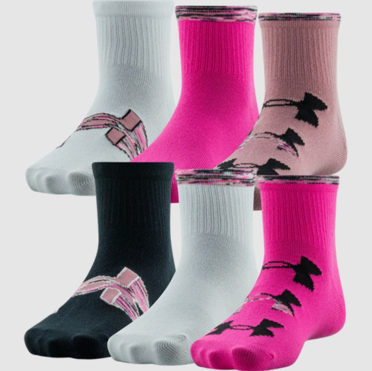 Under Armour Youth Essential Lite Quarter Sock 6-Pack pink girls
