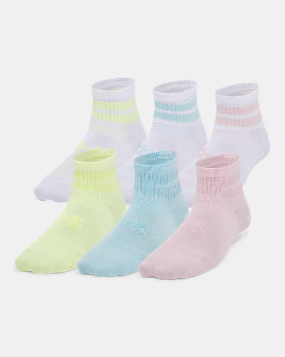 Under Armour Youth Essential Quarter Sock 6-Pack pink blue yellow white