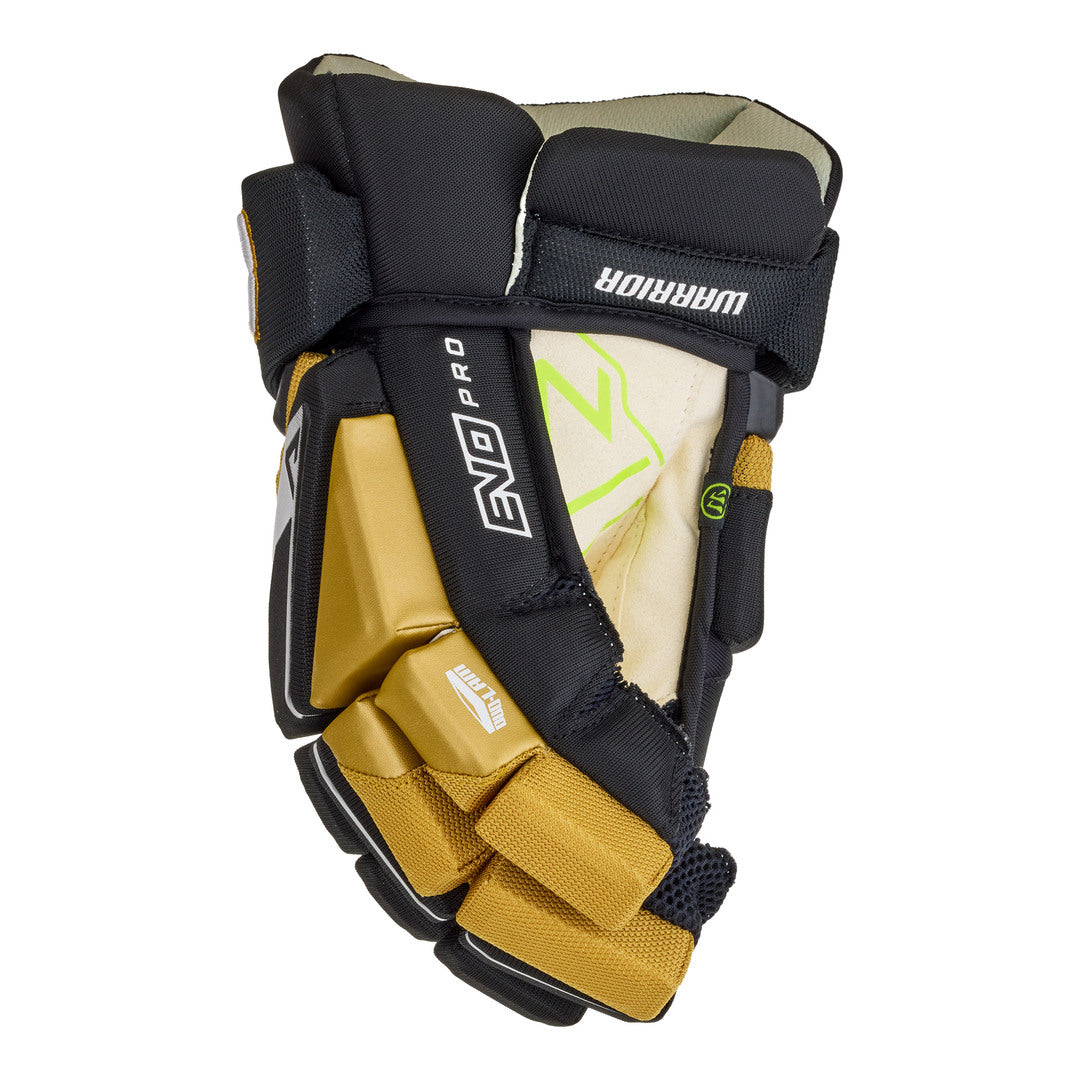 Warrior Senior Alpha Evo Pro Hockey Player Gloves black gold vegas