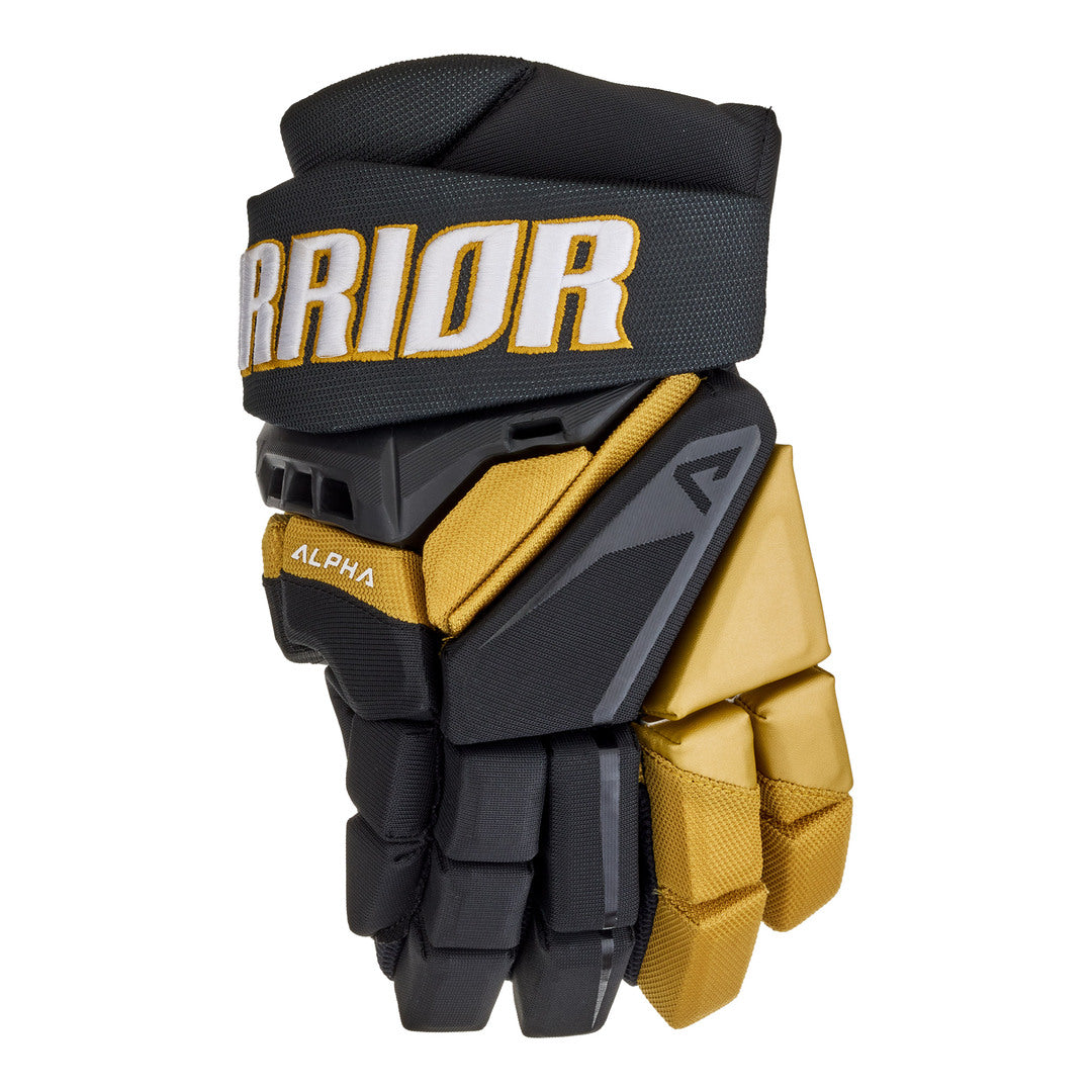 Warrior Senior Alpha Evo Pro Hockey Player Gloves black gold vegas