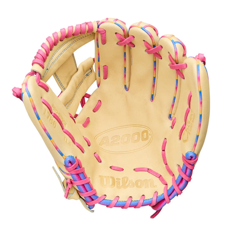 Wilson A2000 1786 LTM WBWWBW104827 Baseball Glove Blonde / Trop Blue / Flamingo Blue
