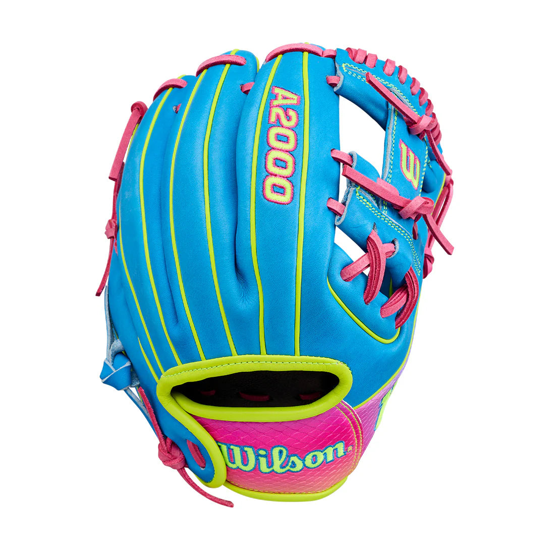 Wilson A2000 DP15 LTM WBW104828 Baseball Glove Trop Blue / Flamingo Pink / Optic