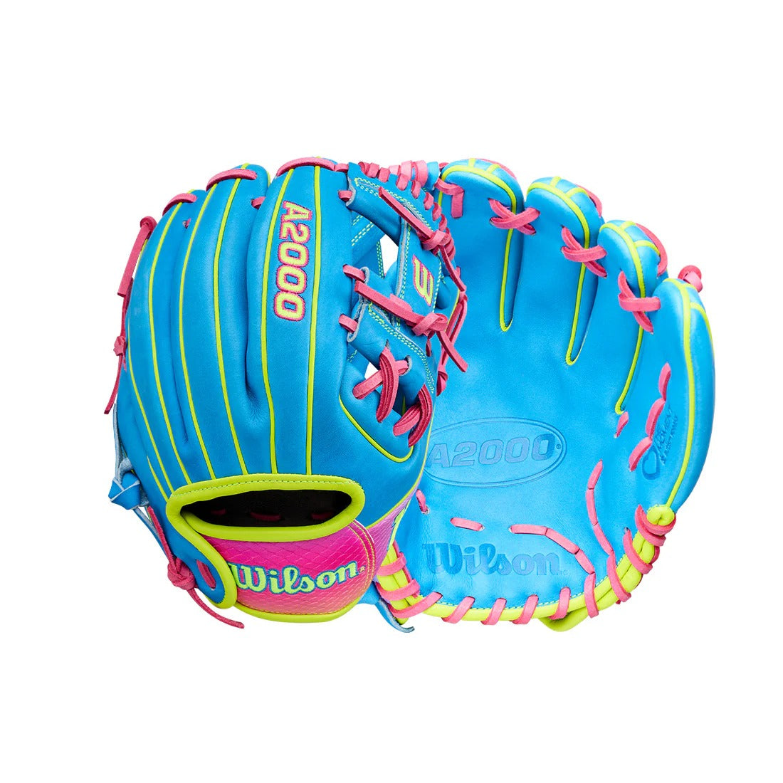 Wilson A2000 DP15 LTM WBW104828 Baseball Glove Trop Blue / Flamingo Pink / Optic