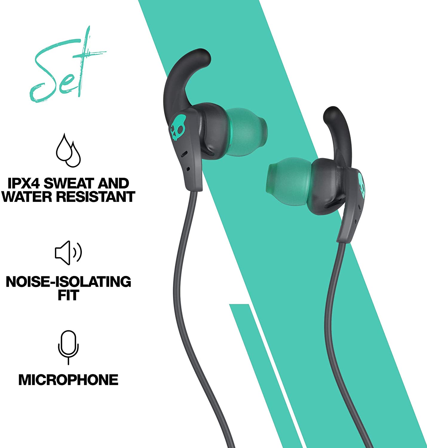 Skullcandy Set In Ear Sport Earbuds Grey Teal