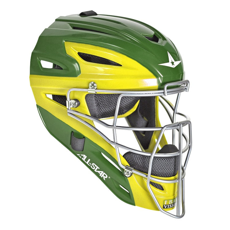All Star Junior Pro System 7 Catcher's Helmet Green/Gold