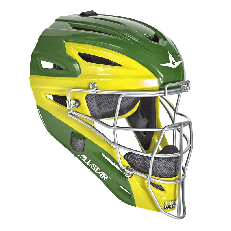 All Star Junior Pro System 7 Catcher's Helmet Green/Gold