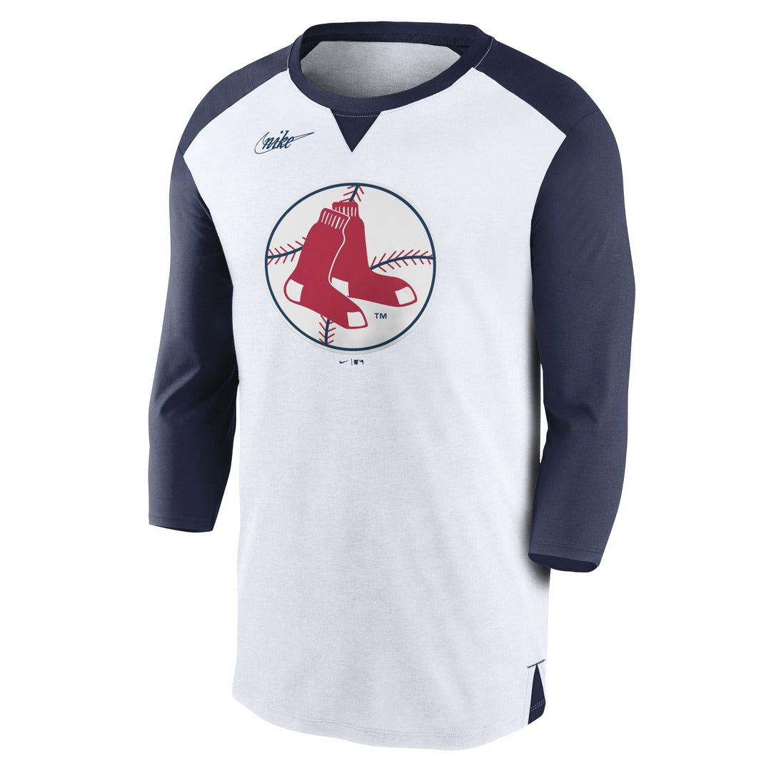 Shop Nike Men's MLB Boston Red Sox Rewind 3/4 Triblend T-Shirt White/Navy Edmonton Canada Store