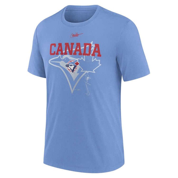 Shop Nike Men's MLB Toronto Blue Jays Rewind Retro Triblend T-Shirt Powder Blue Edmonton Canada Store