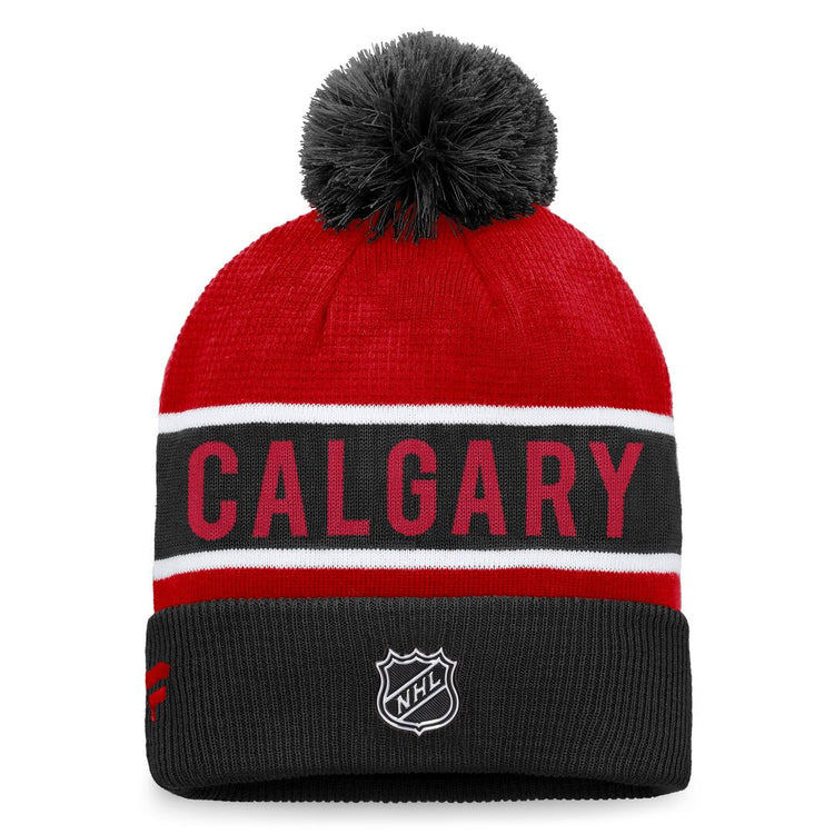Shop Fanatics Men's NHL Calgary Flames 2022 Rink Cuffed Pom Knit Toque Black/Red Edmonton Canada Store