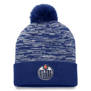 Shop Fanatics Men's NHL Edmonton Oilers 2022 Defender Cuffed Pom Knit Royal Edmonton Canada Store