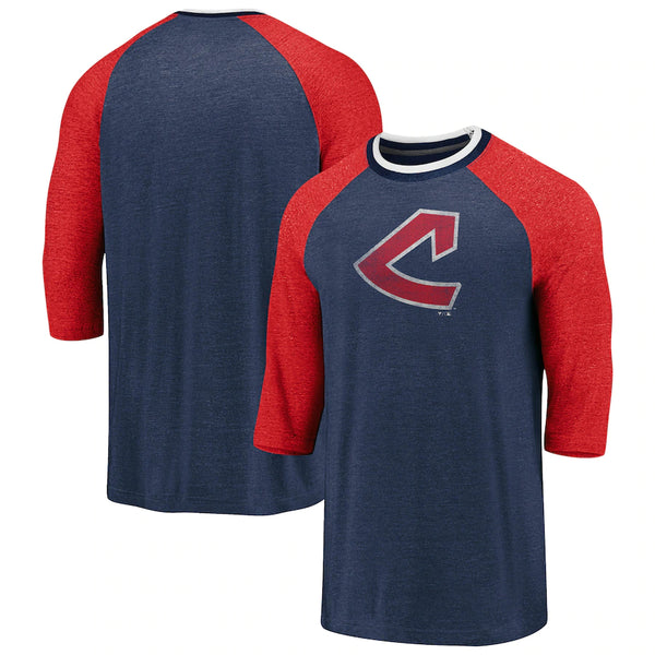 Fanatics Mens Blue & Gray Cleveland Indians 3/4 Length Baseball