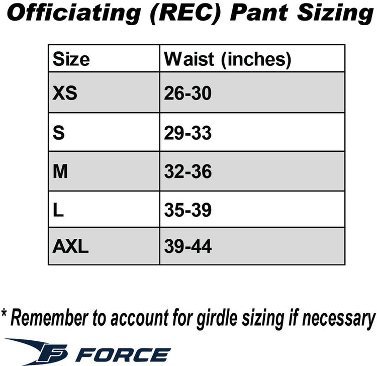 Shop Force Senior Recreational Referee Pants Black Size Chart Edmonton Canada Store