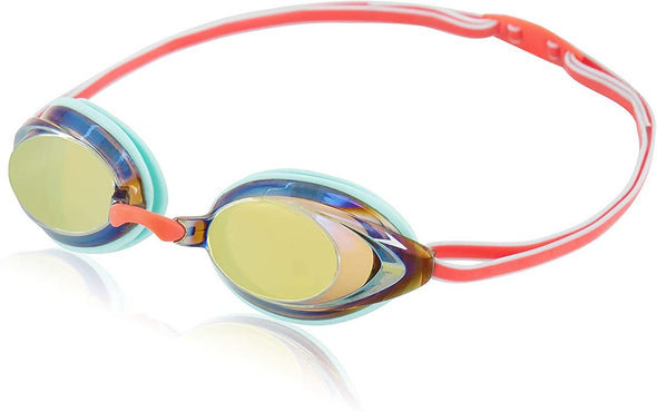 Shop Speedo Junior Vanquisher 2.0 Mirrored Swim Goggle Aruba Blue/Amber/Rose Gold Edmonton Canada Store
