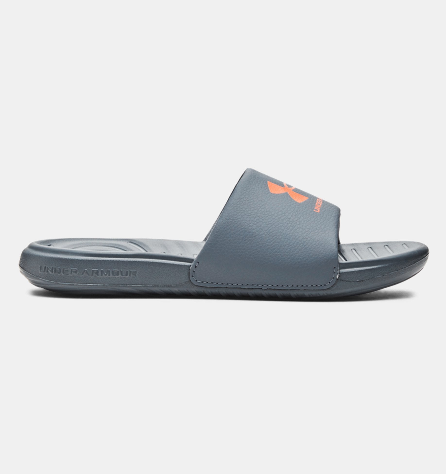 Shop Under Armour Boy's Ansa Fix Slide Sandals  Grey/Orange Edmonton Canada Store