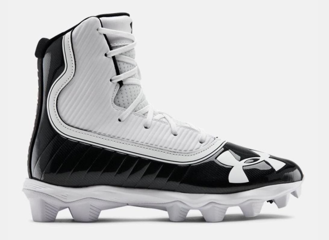 Shop Under Armour Junior Highlight RM Mid Football Cleats Shoes Black/White Edmonton Canada Store