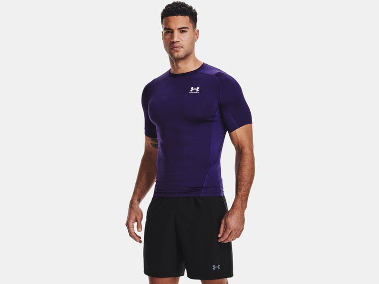 Under Armour Fitted Heat Gear Purple Print Cropped Workout