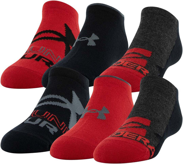 Shop Under Armour Youth Essential Lite No Show Sock 6-Pack Black/Red Edmonton Canada Store