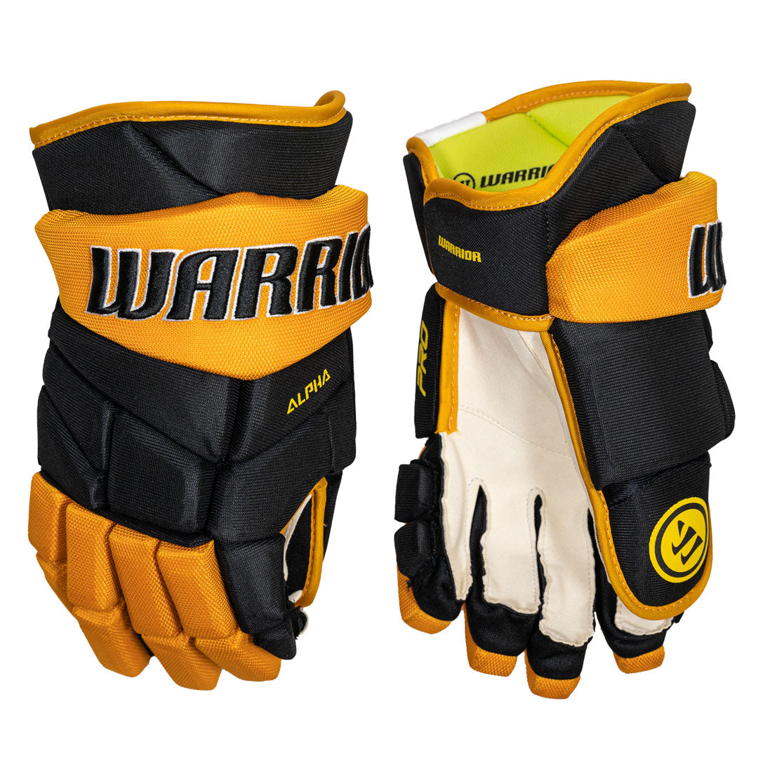 Shop Warrior Senior Alpha Pro Hockey Player Gloves Black/Gold Edmonton Canada Store