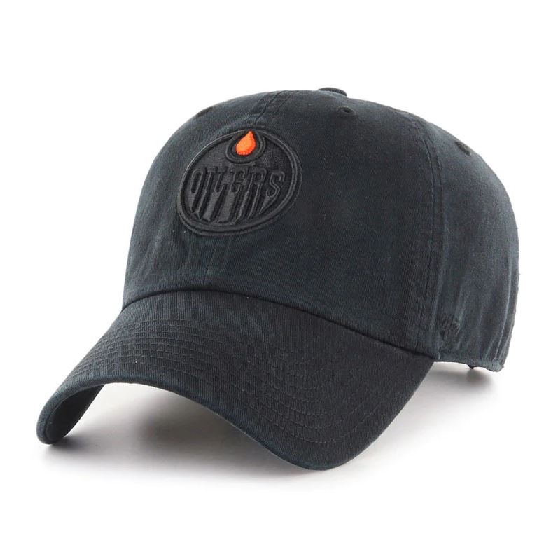 Shop '47 Brand Men's NHL Edmonton Oilers Black Tonal Clean-Up Cap Hat Edmonton Canada Store