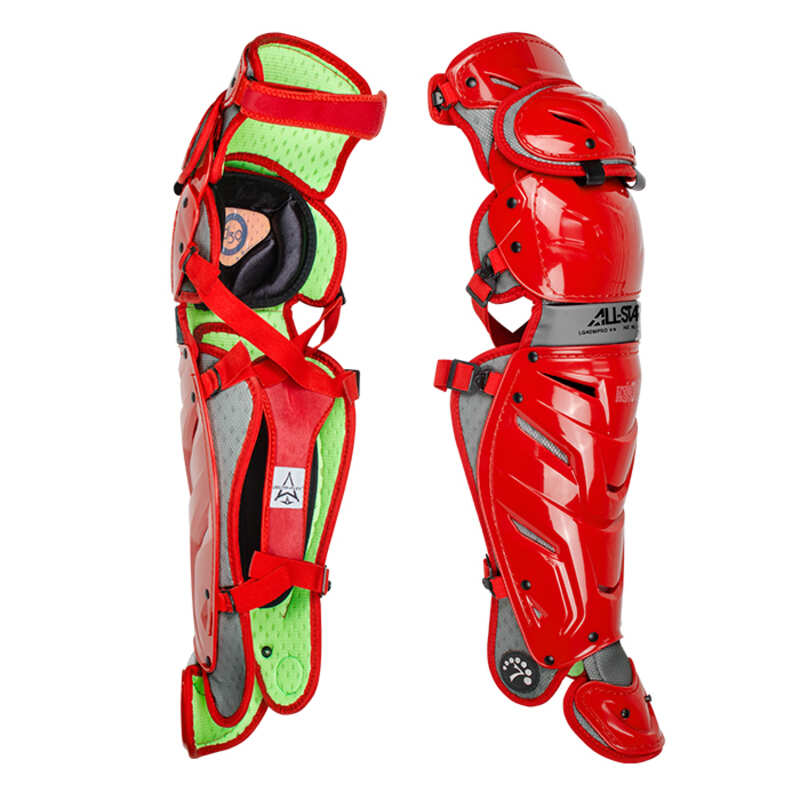 Shop All-Star Senior 15.5" Pro System 7 Axis LG40SPRO Catcher's Leg Guards Red/Silver Edmonton Canada Store