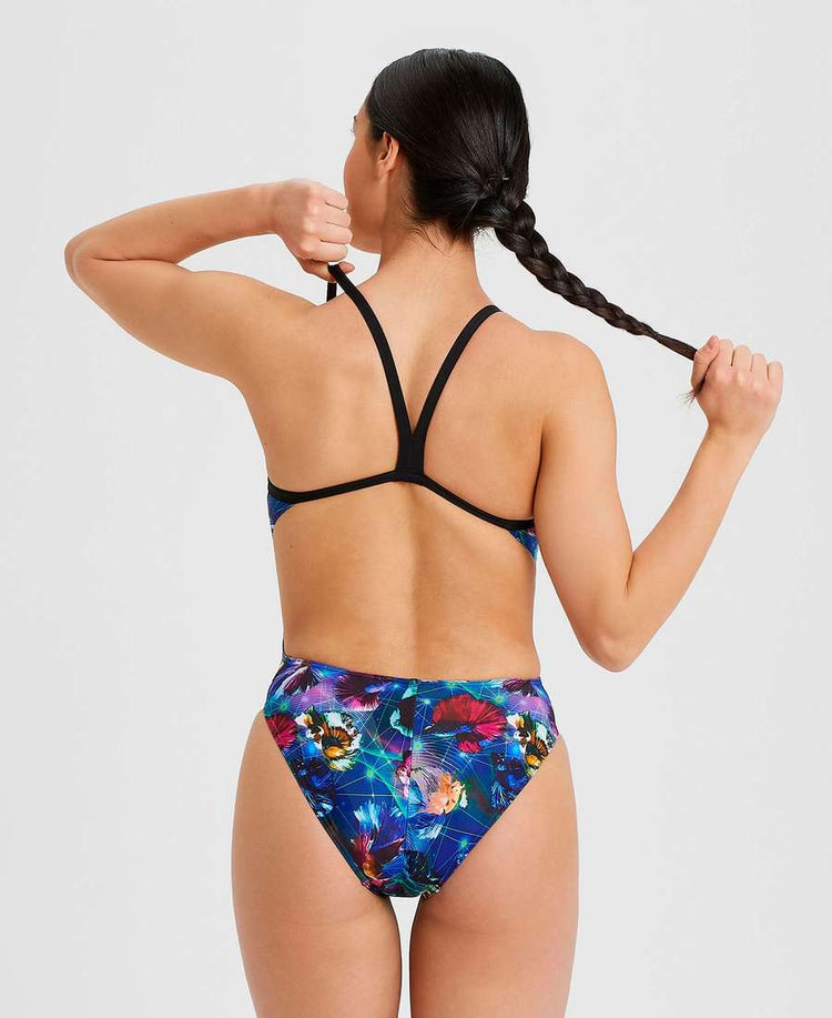 Shop Arena Women's Challenge Back Allover One Piece Swimsuit Black Multi Color Edmonton Canada Store