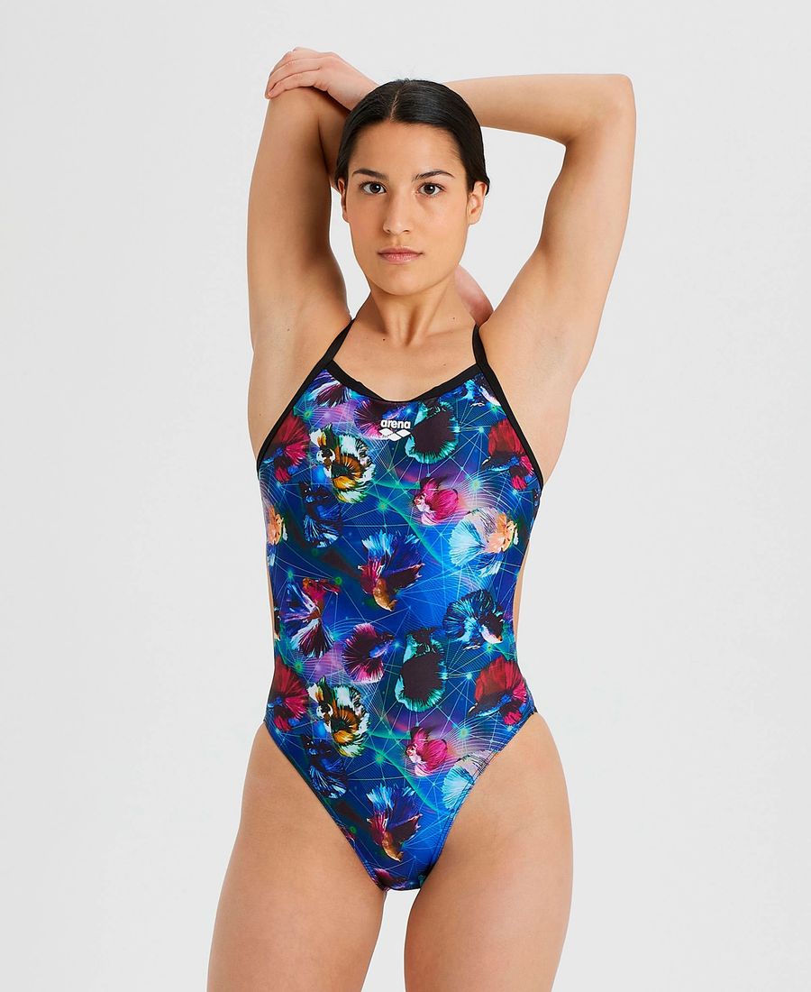 Shop Arena Women's Challenge Back Allover One Piece Swimsuit Black Multi Color Edmonton Canada Store