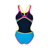 Shop Arena Women's One Double Cross Back One Piece Swimsuit Turquoise/Fluo/Pink Edmonton Canada Store