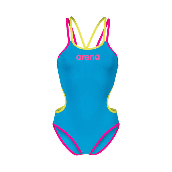 Shop Arena Women's One Double Cross Back One Piece Swimsuit Turquoise/Fluo/Pink Edmonton Canada Store