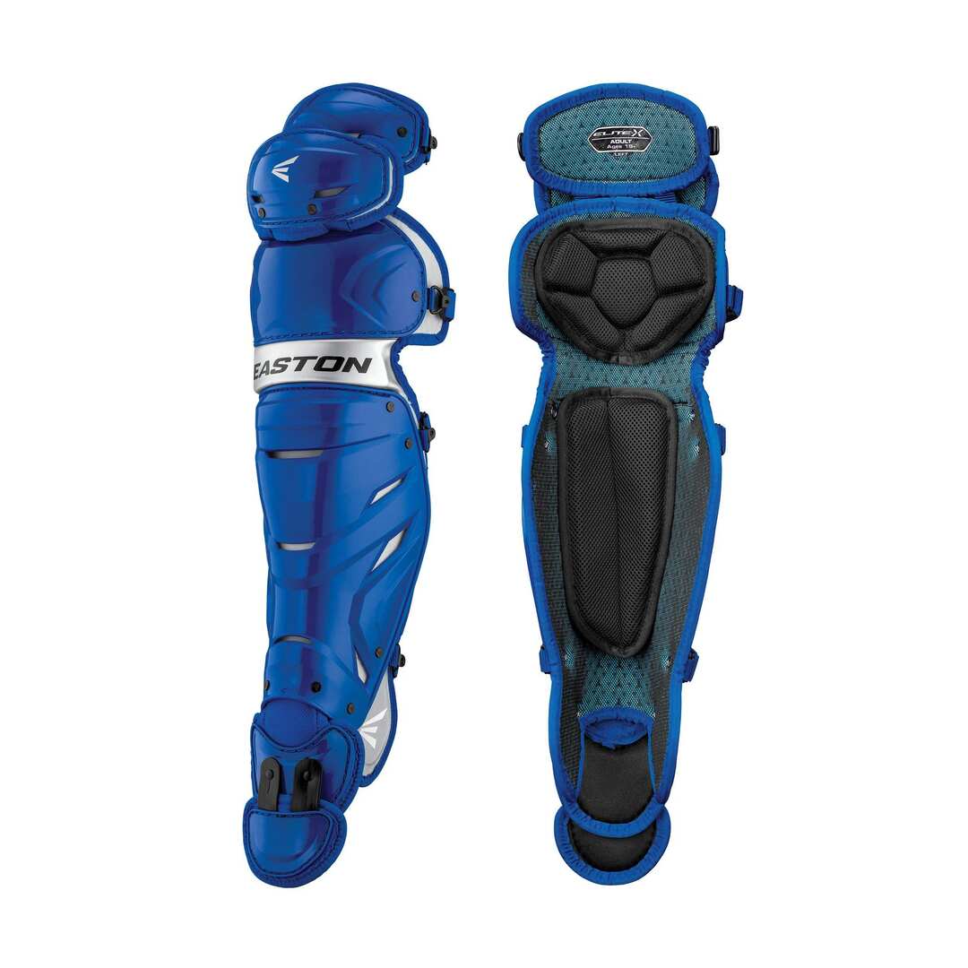 Shop Easton Youth Elite X Catcher's Leg Guards Royal/Silver Edmonton Canada Store